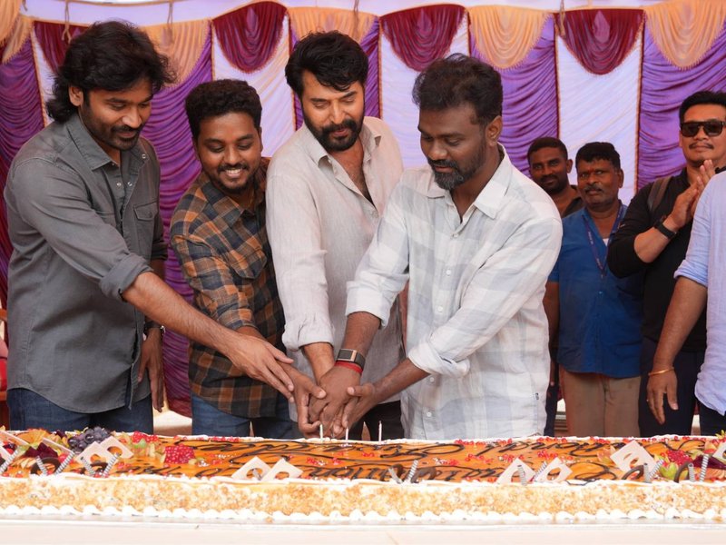 Mammootty, Dhanush, Rajkumar Periasamy, Kalaivanan jointly celebrate their National Award wins on sets of 'Om'