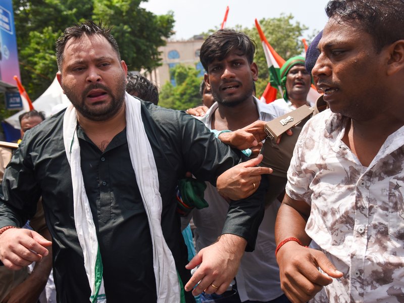 Tejashwi Yadav detained during protest march in Patna; water cannon used to disperse RJD supporters