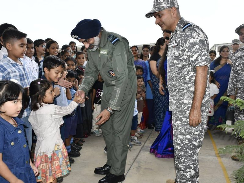 Air Chief Marshal meets school children at Sarsawa Air Base