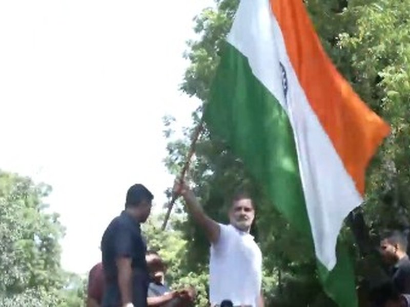 Rahul Gandhi climbs barricade, waves Tricolour during protest against CEC